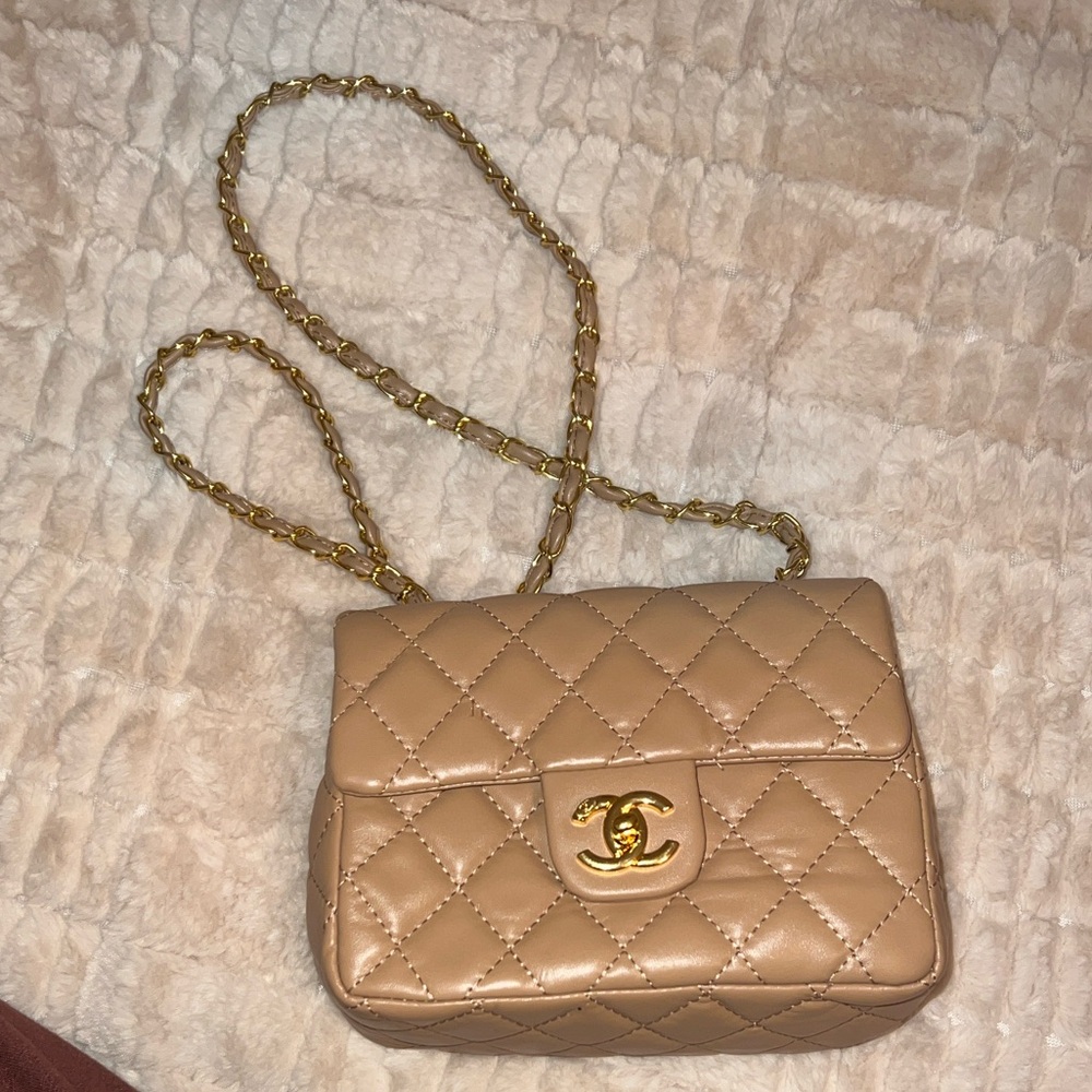 Beautiful Beige Quilted Mini Chain Shoulder Bag